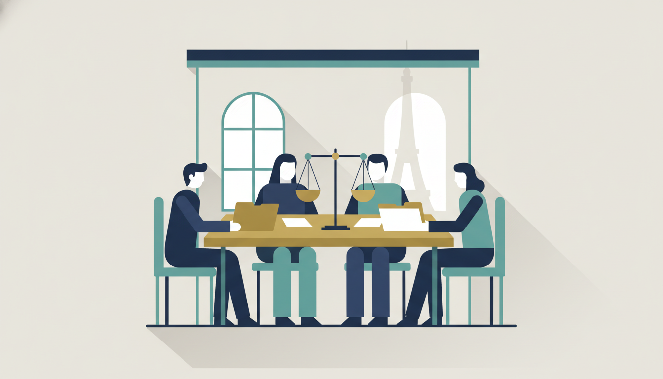 Illustration de plusieurs professionnels libéraux réunis autour d'une table commune sous un même toit
